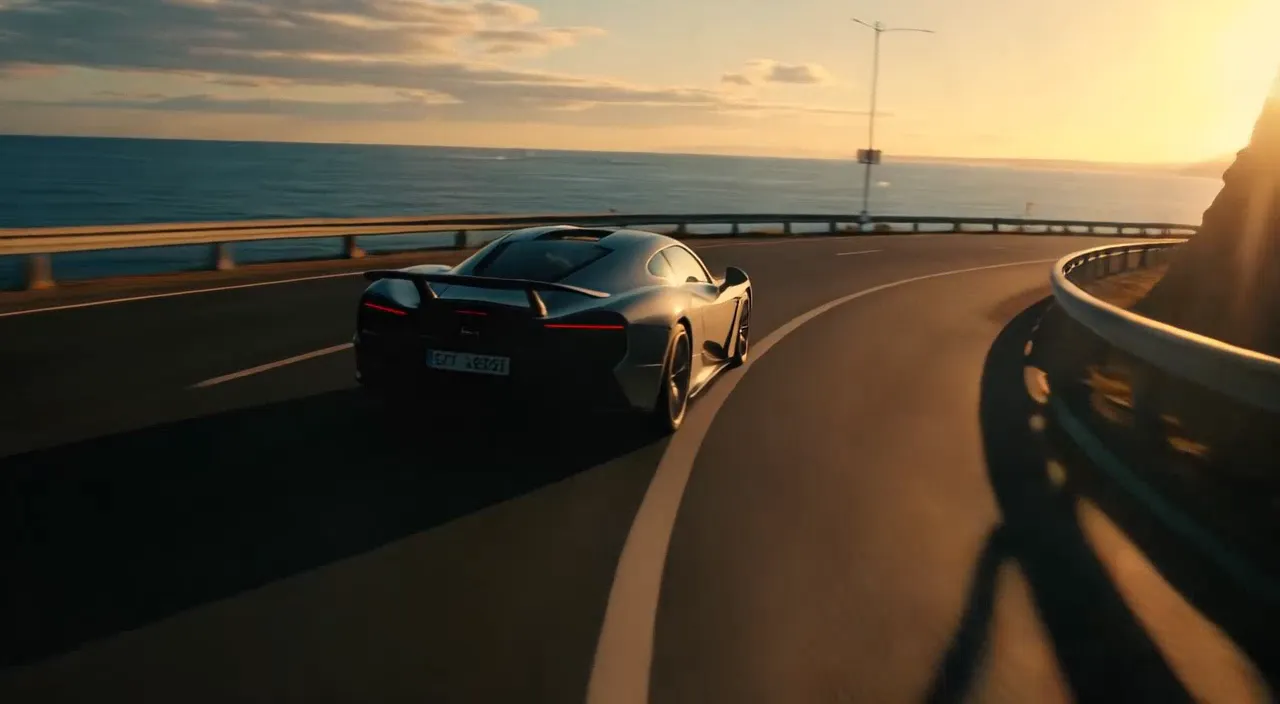 Prompt example: coastal sports car at sunset