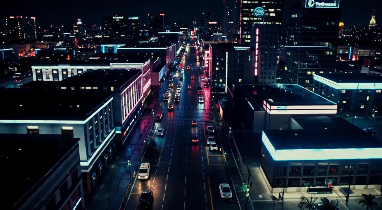 Text-to-video generated neon city scene