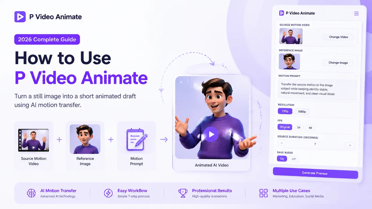 P Video Animate motion transfer workspace