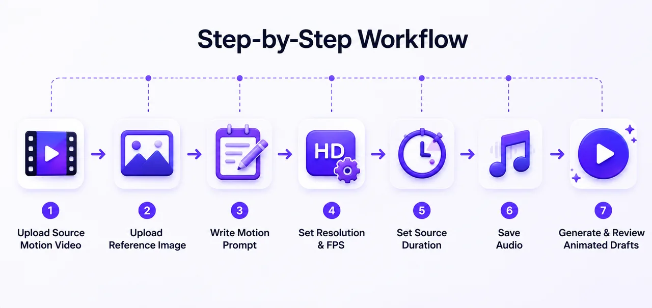 P Video Animate seven-step workflow