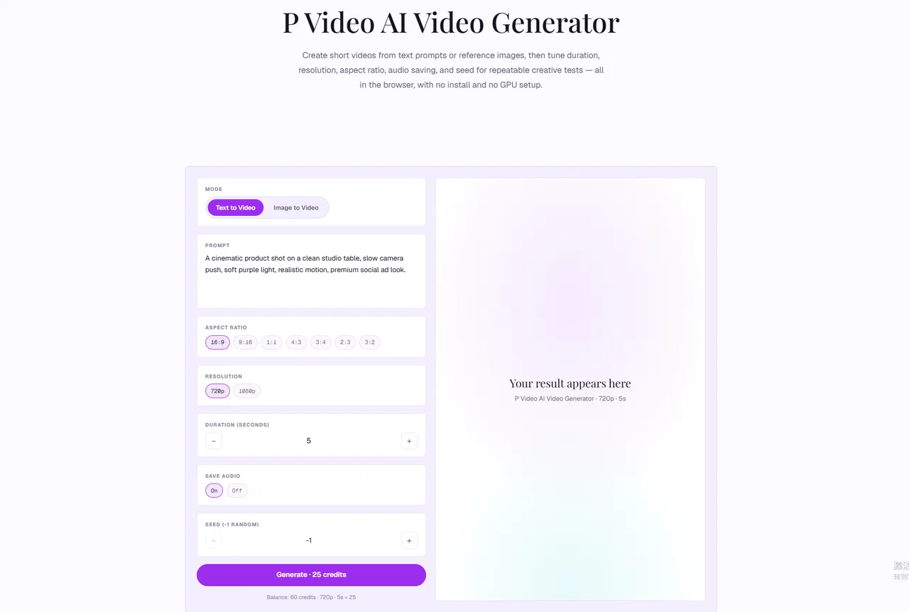 Overview of the P Video workspace areas